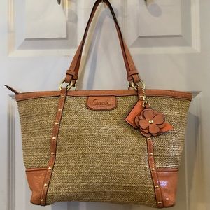 COACH - Alexandra Python Studded Coral Straw (Parchment) Tote/Shoulder Bag.
